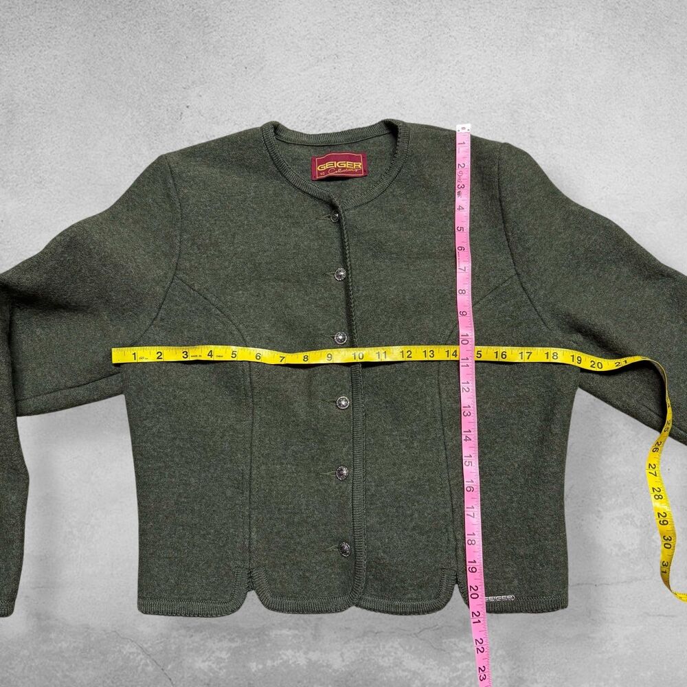 GEIGER Austria 100% Boiled Wool Cropped Cardigan Sweater Jacket Green 40 US 10 - Picture 5 of 7